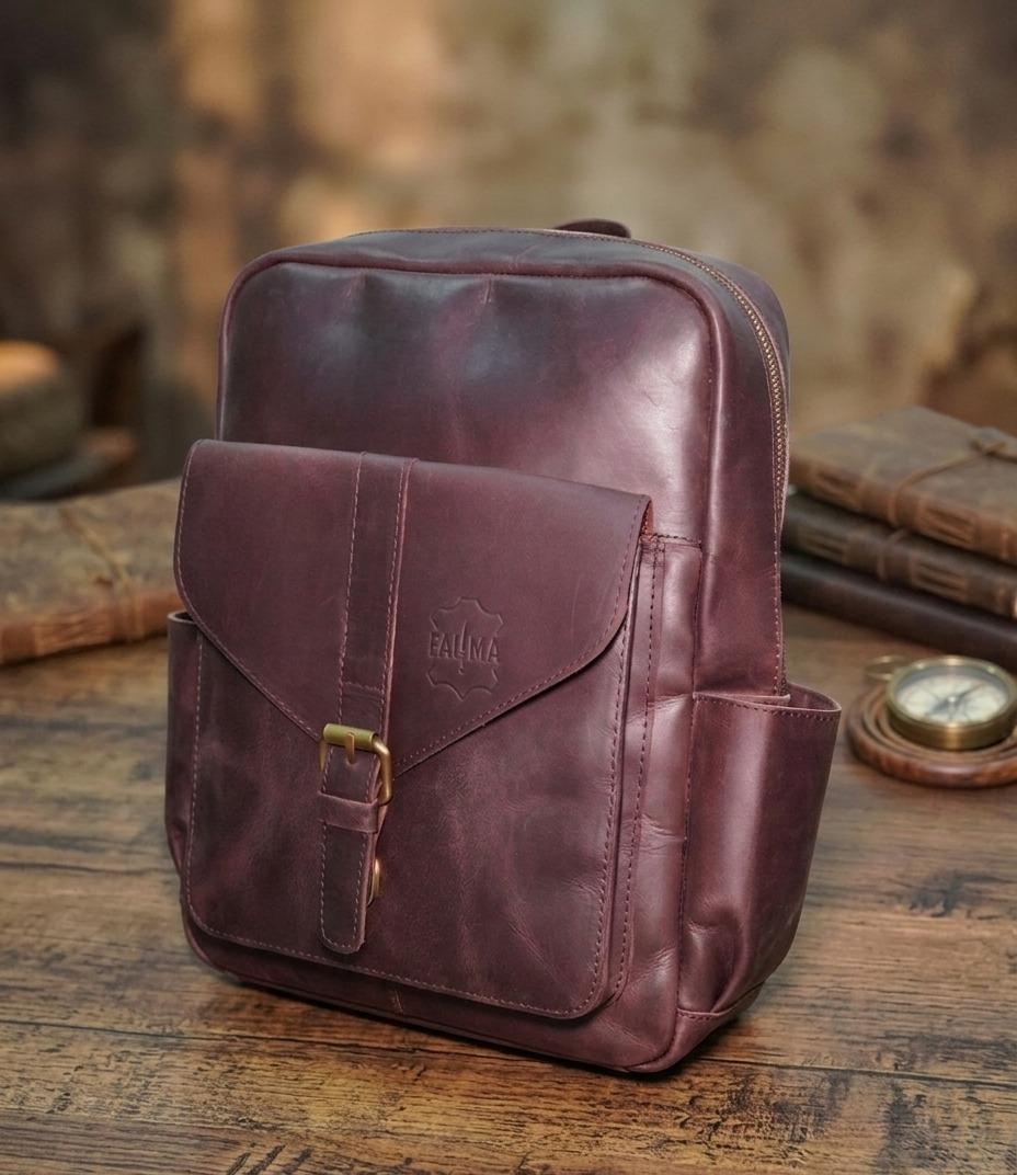 Handcrafted Cherry Red Genuine Leather Backpack | Minimalist Urban Travel Bag