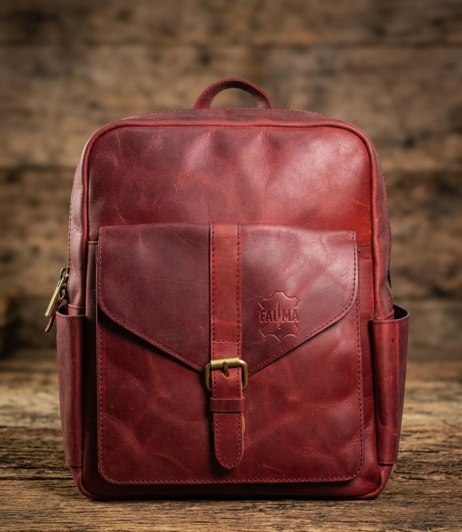 Handcrafted Cherry Red Genuine Leather Backpack | Minimalist Urban Travel Bag