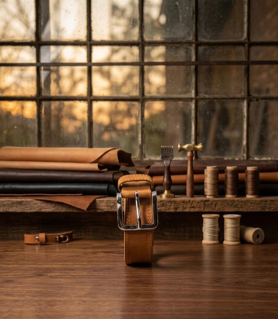 Premium Men’s Textured Genuine Leather Belt – Classic Tan