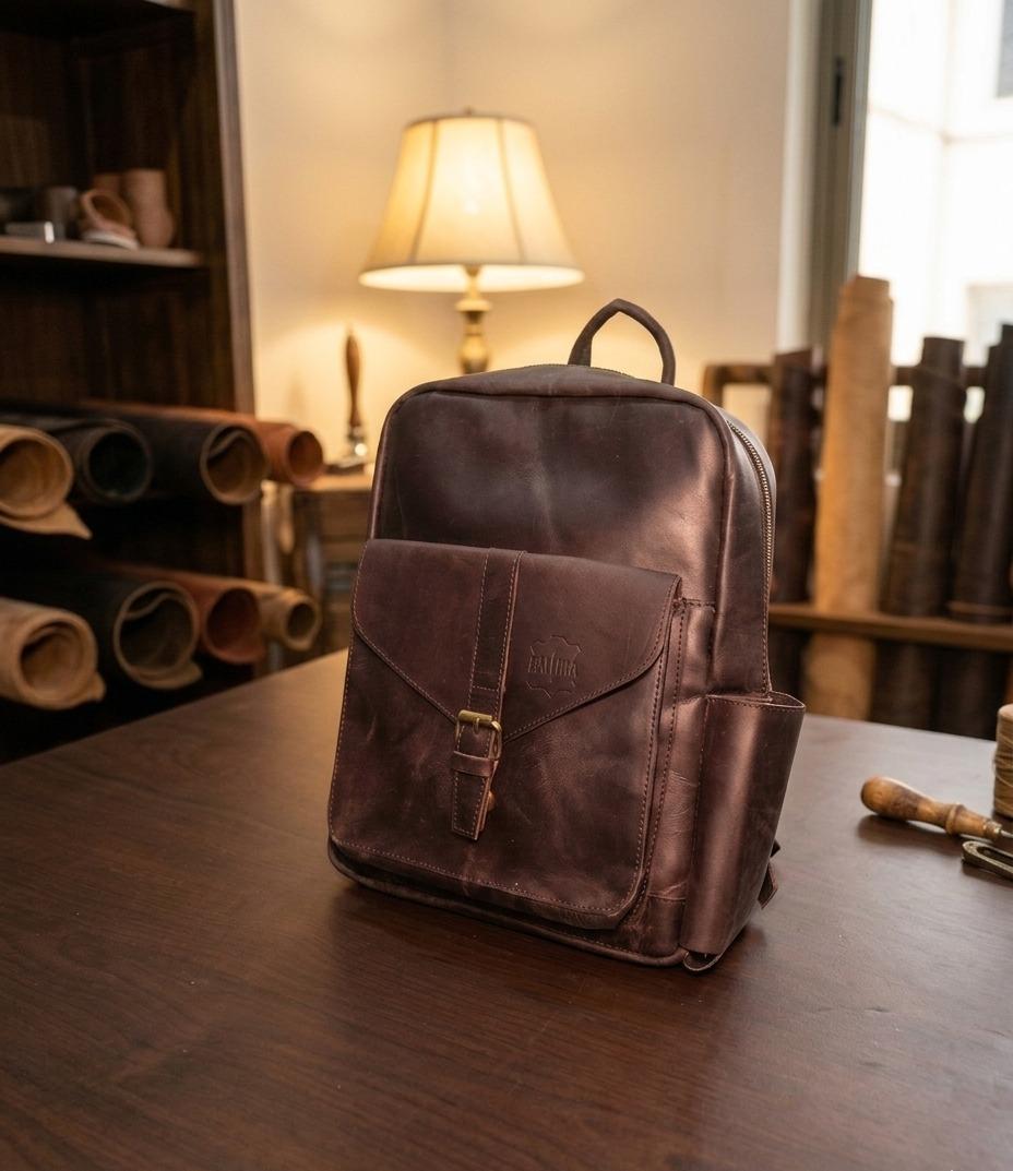 Handcrafted Cherry Red Genuine Leather Backpack | Minimalist Urban Travel Bag