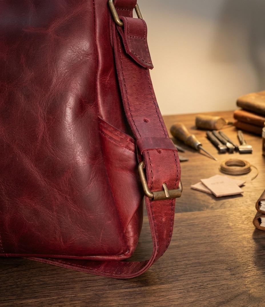 Handcrafted Cherry Red Genuine Leather Backpack | Minimalist Urban Travel Bag