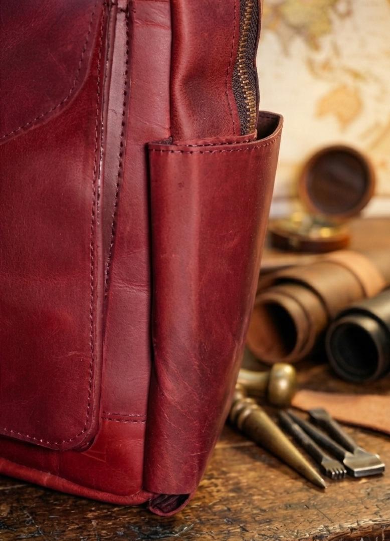 Handcrafted Cherry Red Genuine Leather Backpack | Minimalist Urban Travel Bag