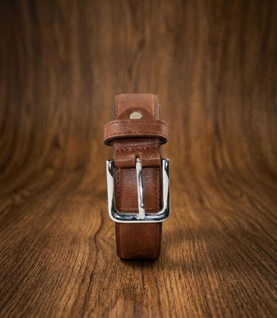 Premium Men’s Textured Genuine Leather Belt – Heritage Tan Brown
