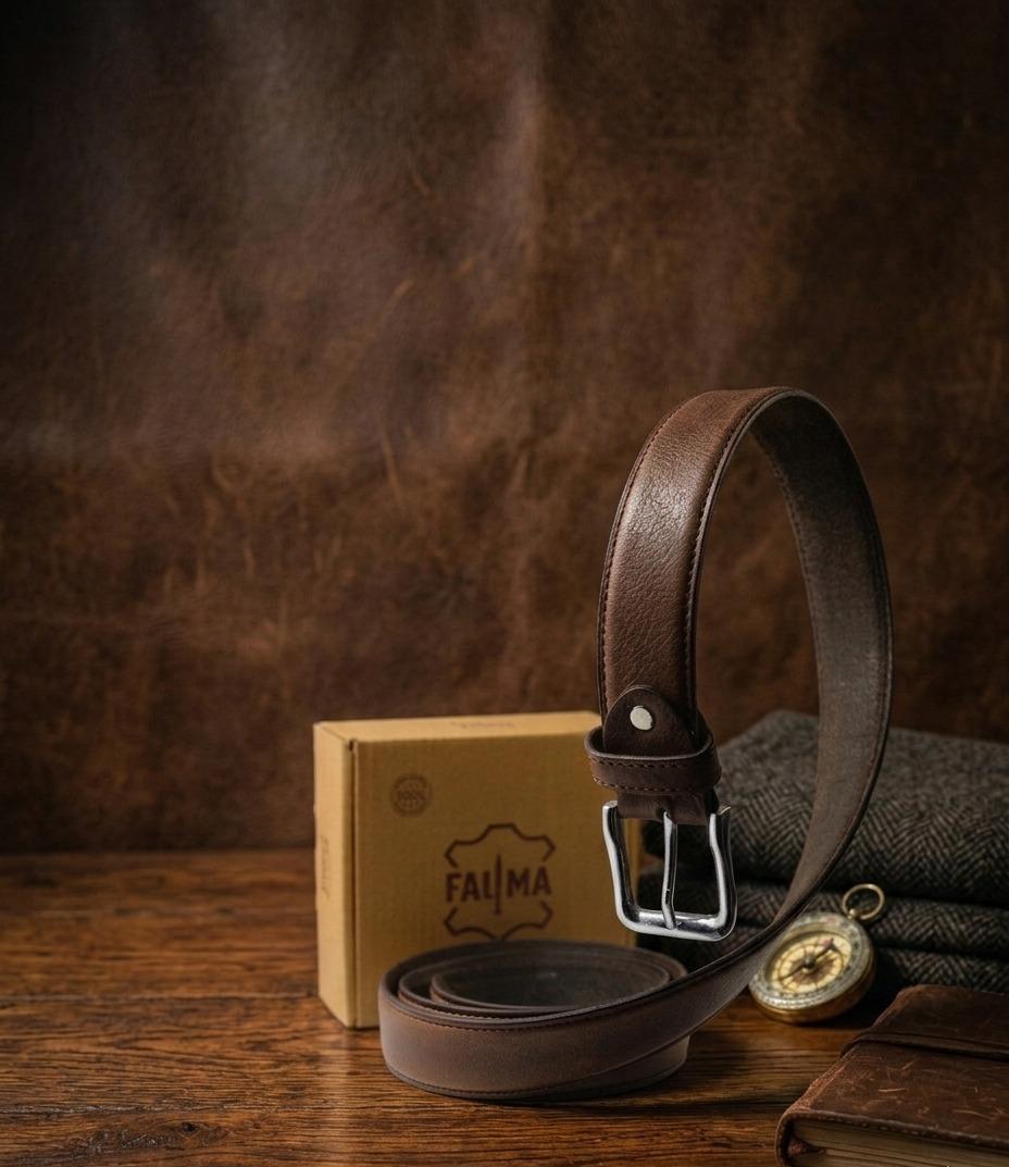 Premium Men’s Textured Genuine Leather Belt – Heritage Tan Brown