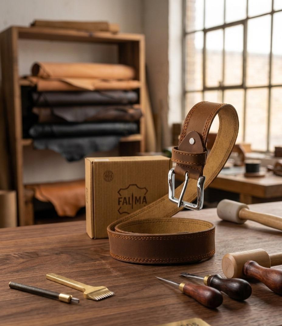 Premium Men’s Textured Genuine Leather Belt – Classic Tan