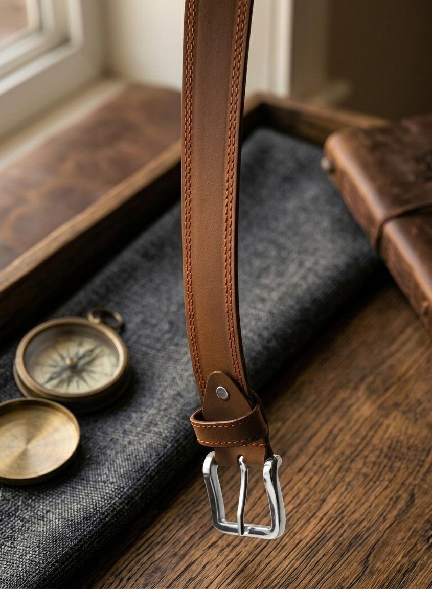 Premium Men’s Textured Genuine Leather Belt – Classic Tan