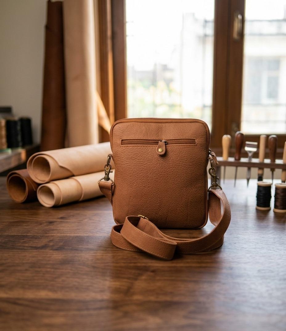 Premium Genuine Leather Crossbody Messenger Bag - Classic Black