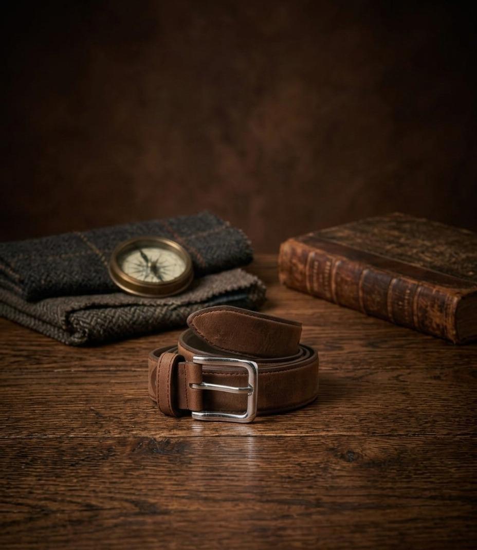 Premium Men’s Textured Genuine Leather Belt – Heritage Tan Brown