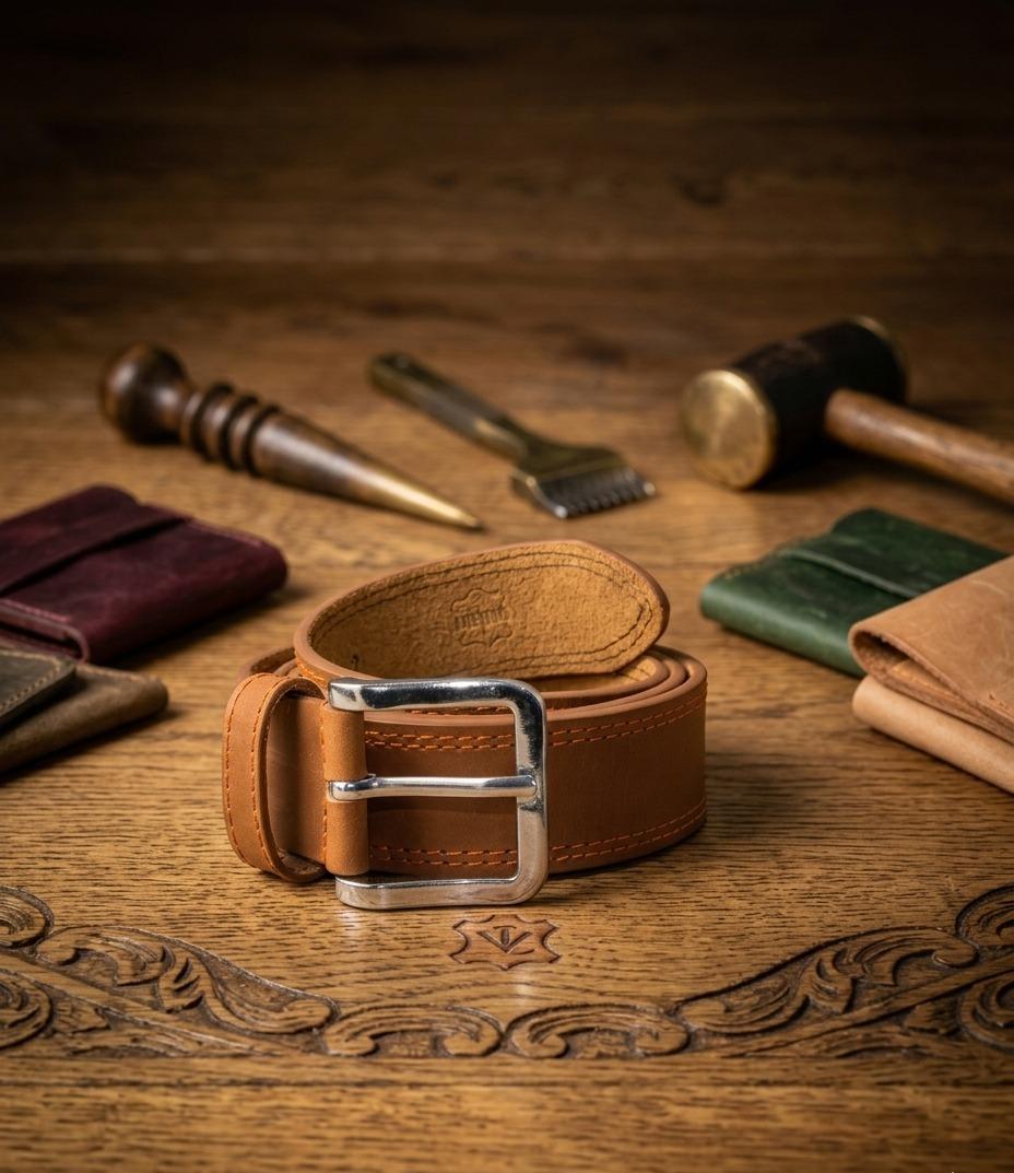 Premium Men’s Textured Genuine Leather Belt – Classic Tan