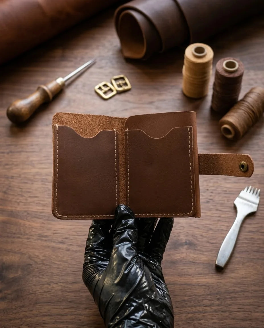 FAUMA Slim Black Leather Card Holder Wallet