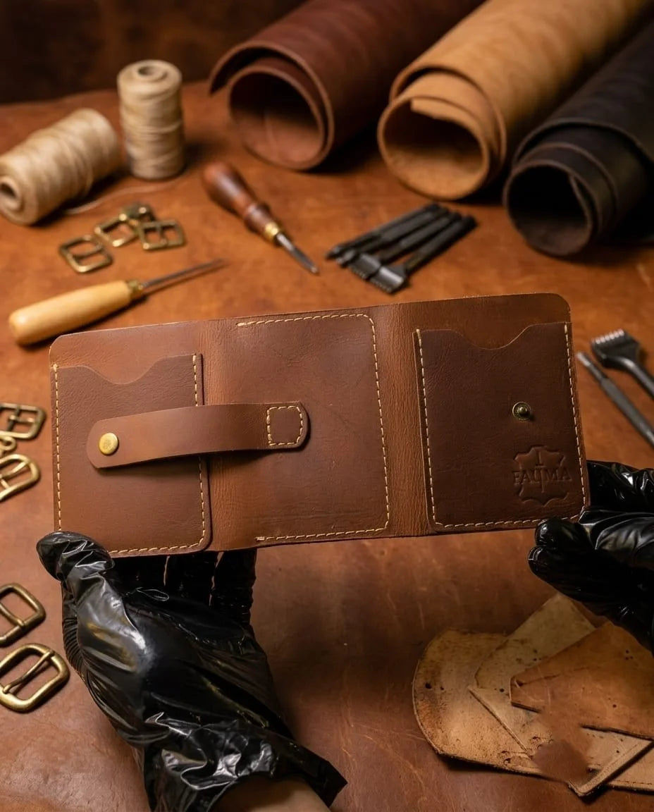 FAUMA Slim Black Leather Card Holder Wallet