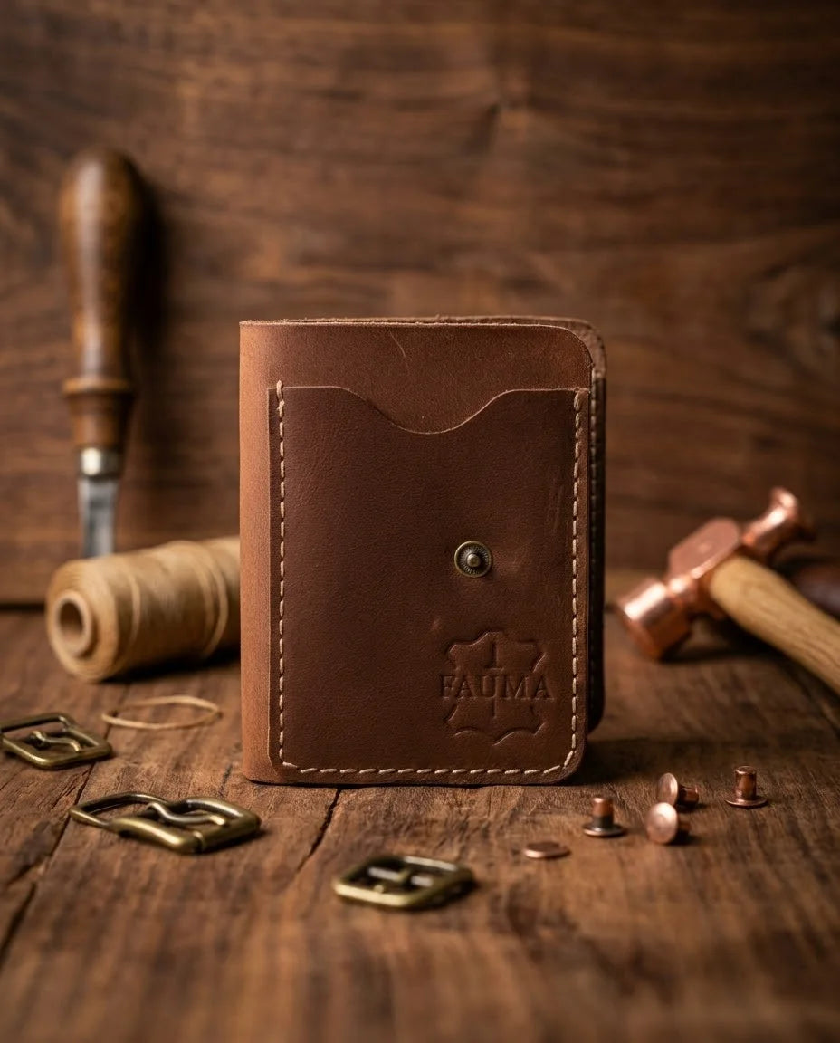 FAUMA Slim Black Leather Card Holder Wallet
