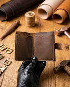 FAUMA Slim Black Leather Card Holder Wallet