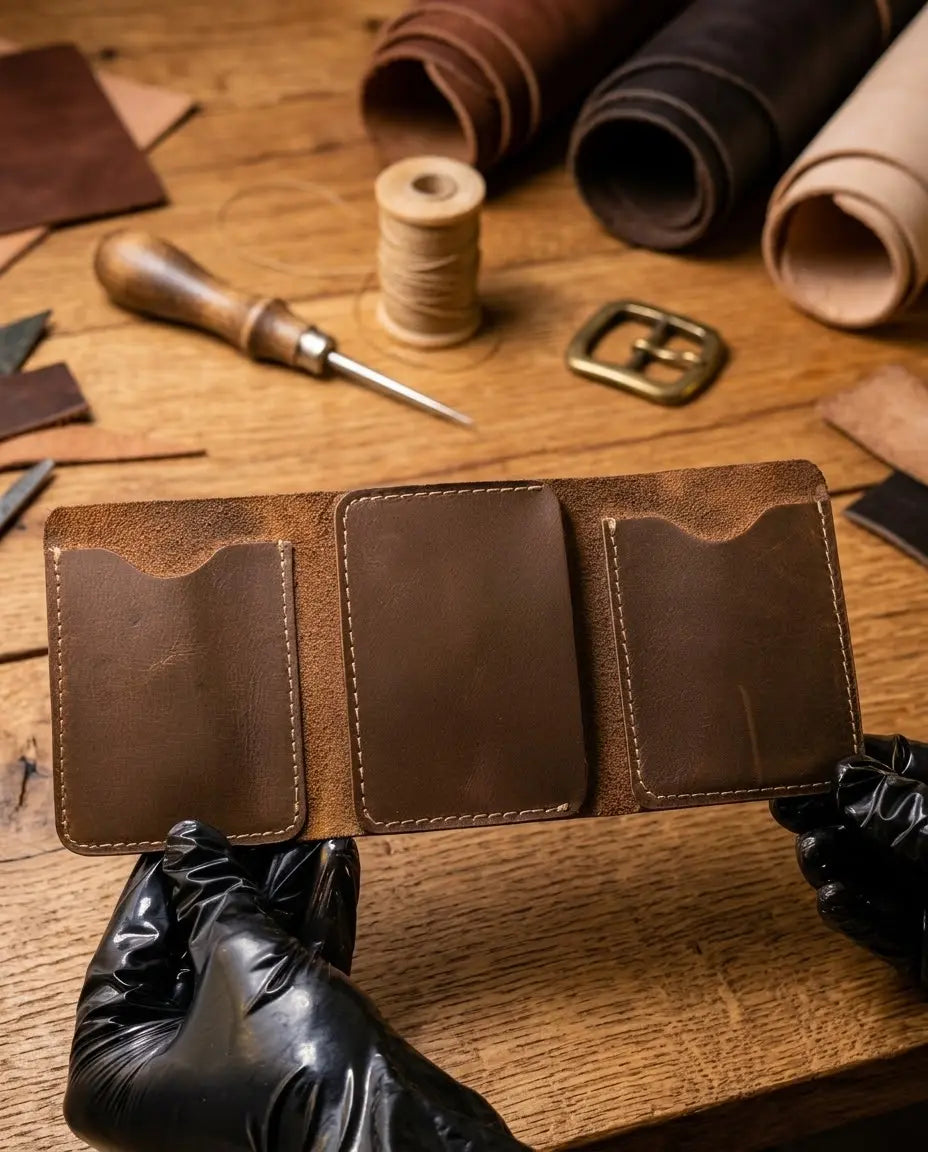 FAUMA Slim Black Leather Card Holder Wallet
