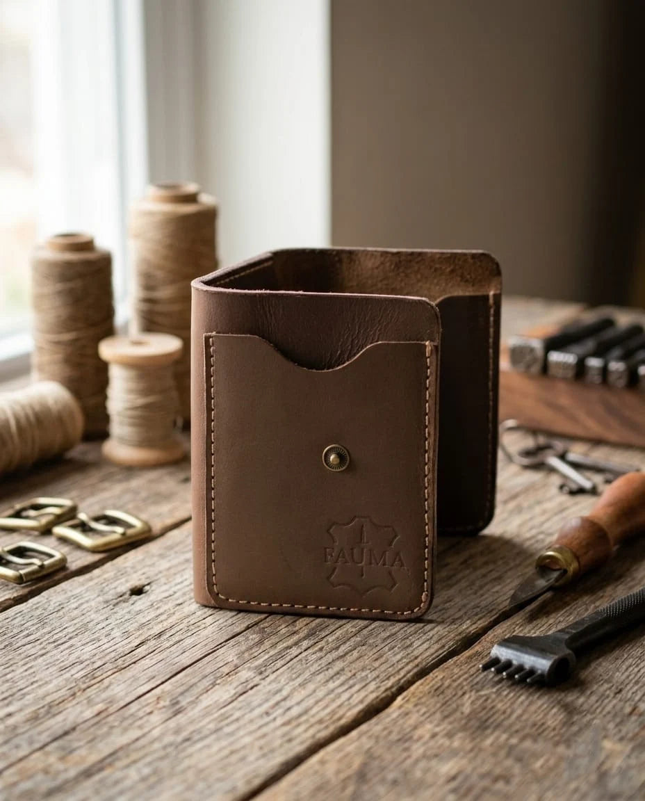 FAUMA Slim Black Leather Card Holder Wallet