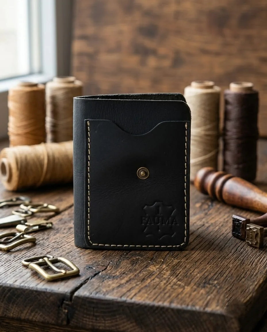 FAUMA Slim Black Leather Card Holder Wallet