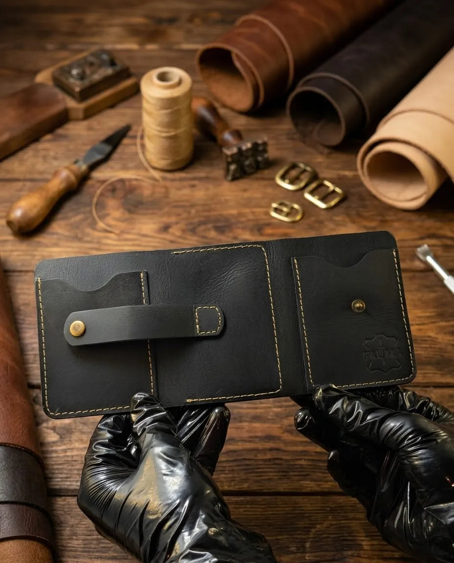FAUMA Slim Black Leather Card Holder Wallet