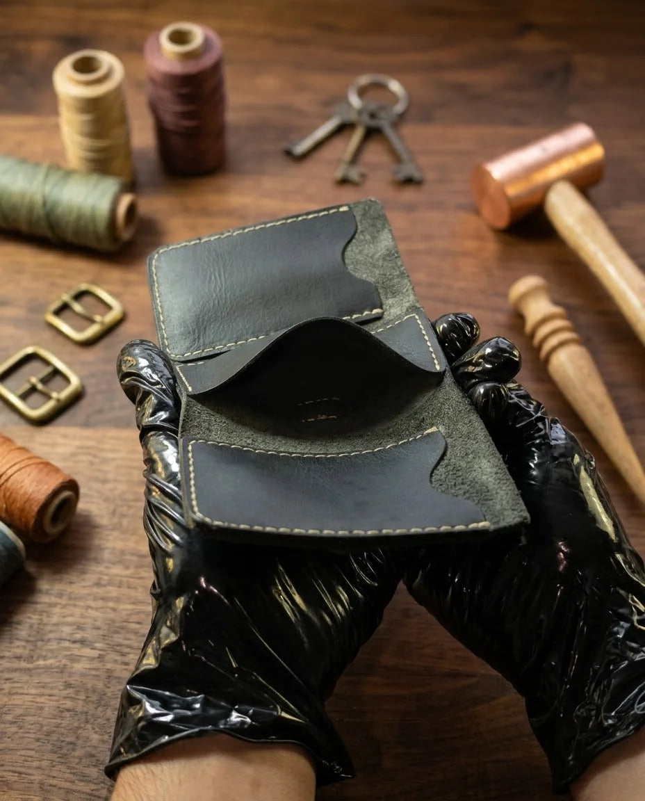 FAUMA Slim Black Leather Card Holder Wallet