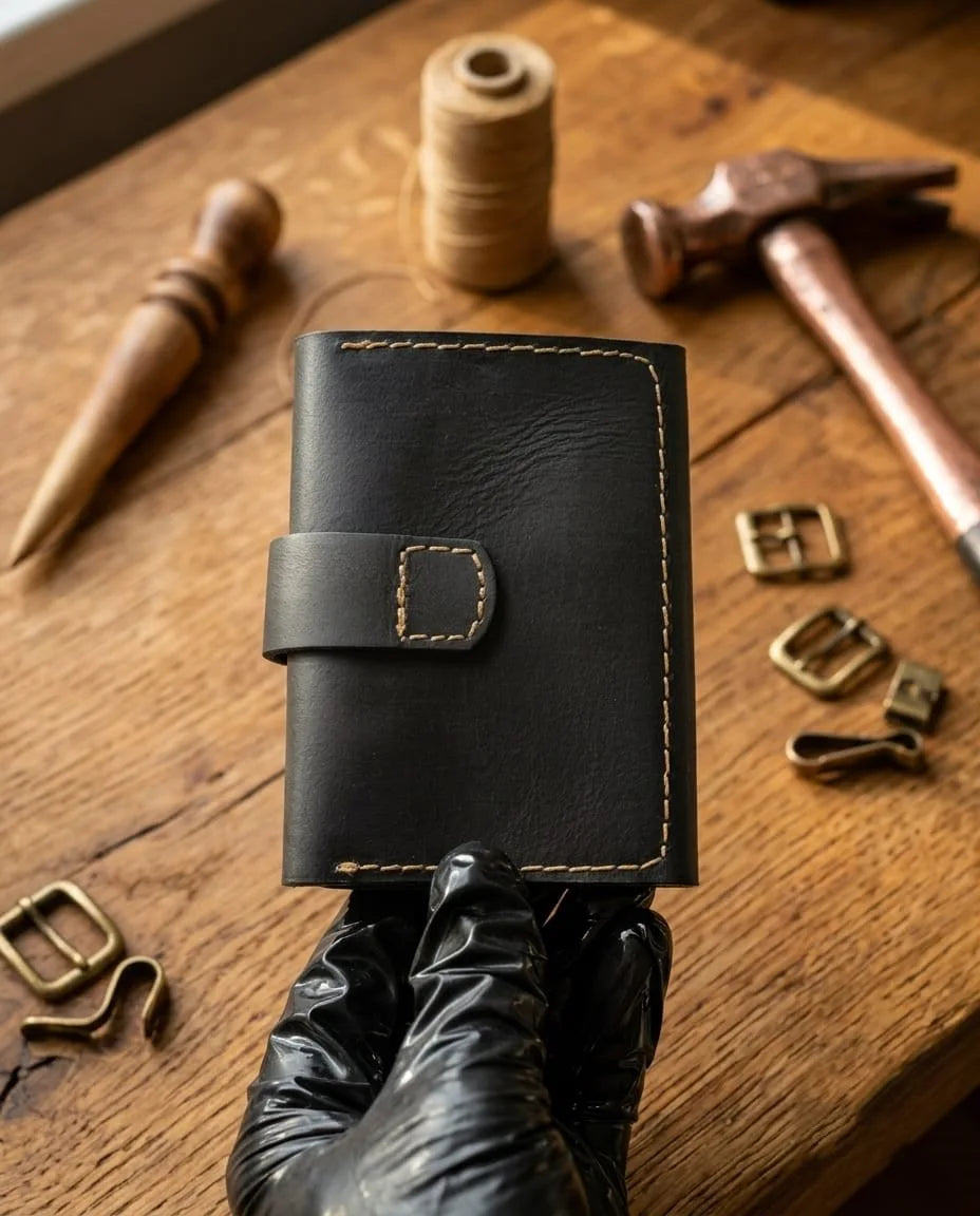 FAUMA Slim Black Leather Card Holder Wallet