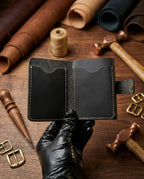 FAUMA Slim Black Leather Card Holder Wallet