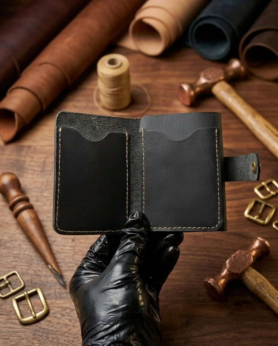 FAUMA Slim Black Leather Card Holder Wallet