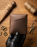 FAUMA Rugged Brown Leather Compact Wrap Wallet