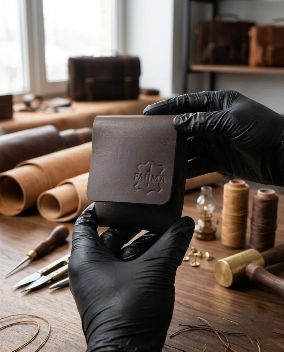 FAUMA Rugged Brown Leather Compact Wrap Wallet