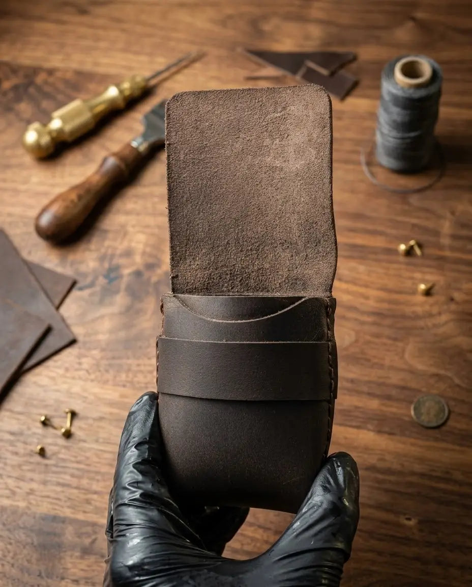 FAUMA Rugged Brown Leather Compact Wrap Wallet