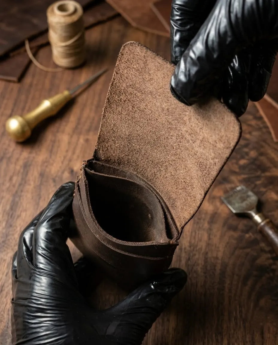 FAUMA Rugged Brown Leather Compact Wrap Wallet