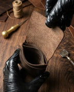 FAUMA Rugged Brown Leather Compact Wrap Wallet