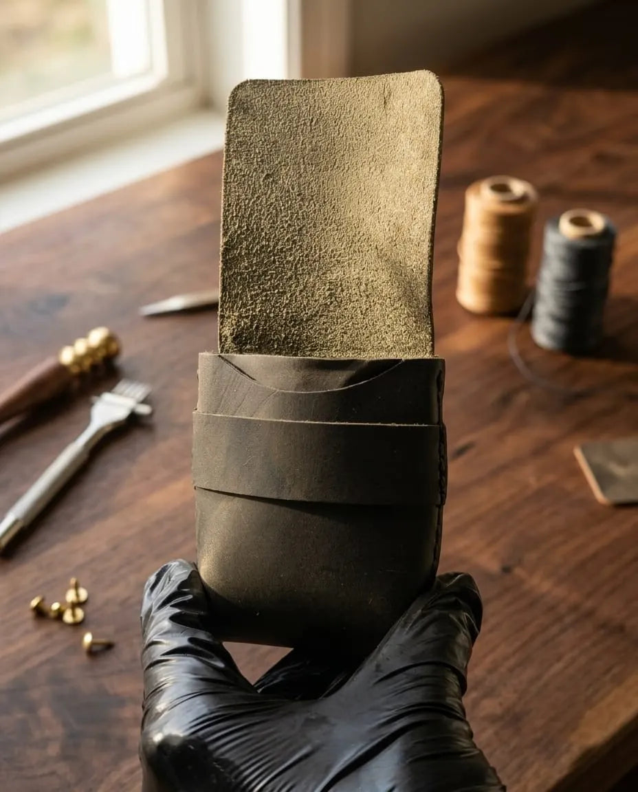 FAUMA Rugged Brown Leather Compact Wrap Wallet
