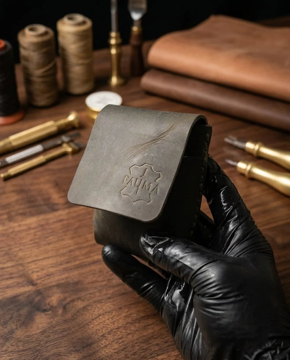 FAUMA Rugged Brown Leather Compact Wrap Wallet