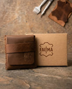 FAUMA Rugged Brown Leather Compact Wrap Wallet
