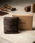 FAUMA Rugged Brown Leather Compact Wrap Wallet