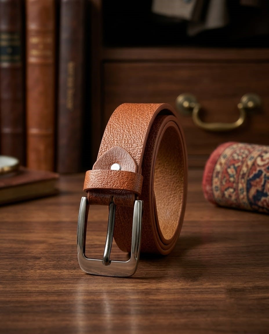 FAUMA Tan Genuine Leather Belt with Silver Pin Buckle