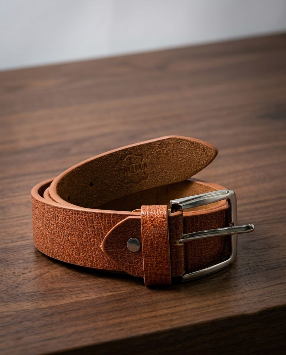 FAUMA Tan Genuine Leather Belt with Silver Pin Buckle