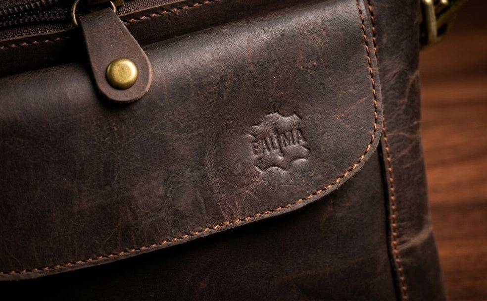 Premium Genuine Leather Crossbody Messenger Bag - Classic Black